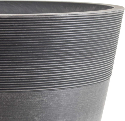 PSW Pot Collection 16-inch Plastic/Stone/Wood Composite Large Ribbed Planter – No Drainage Hole (Drillable), Indoor/Outer Garden Pot for Foliage, Trees, Flowers, Ferns, Cement Gray