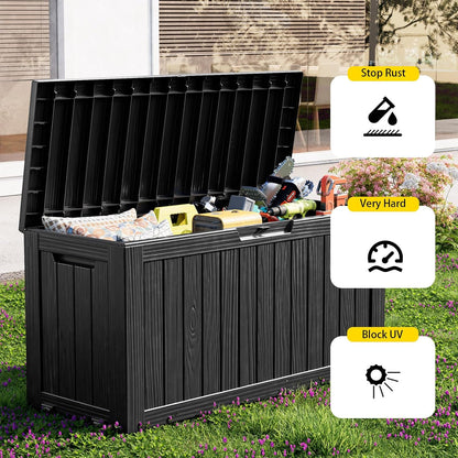 30 Gallon Outdoor Deck Box, Lockable Waterproof Outdoor Storage Boxes For Garden Tools,Indoor Cushions,Accessories Outside Storage Resin Weatherproof Container(Black)
