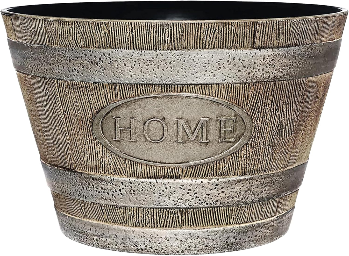 Classic Home & Garden by Growscape Whiskey Barrel Planters, Wooden Finish Flower Planter Pot, Decorative Garden Pots, Indoor Outdoor Resin Planters, Weather-Resistant Plant Pot (15” Oak Brown, 1-Pack)