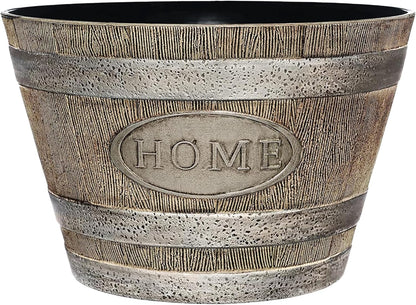 Classic Home & Garden by Growscape Whiskey Barrel Planters, Wooden Finish Flower Planter Pot, Decorative Garden Pots, Indoor Outdoor Resin Planters, Weather-Resistant Plant Pot (15” Oak Brown, 1-Pack)