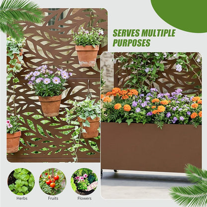 Casaphoria Metal Raised Garden Bed with Trellis and Wheels, 72"x47"x16" Planter Box for Climbing Plants, Vegetables & Vines, Features Drainage Holes and Privacy Screen (Black-Louver) - Colors C