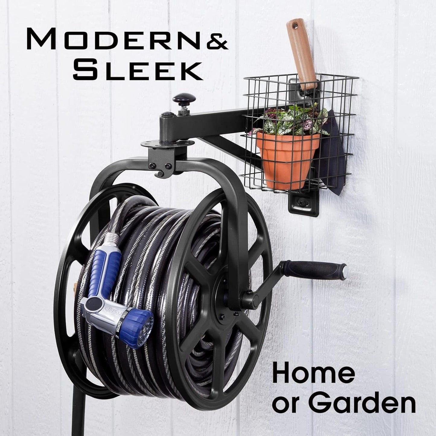 Liberty Garden 712-B Single Arm Navigator Multi-Directional Garden Hose Reel, Holds 125-Feet of, 5/8-Inch, Black
