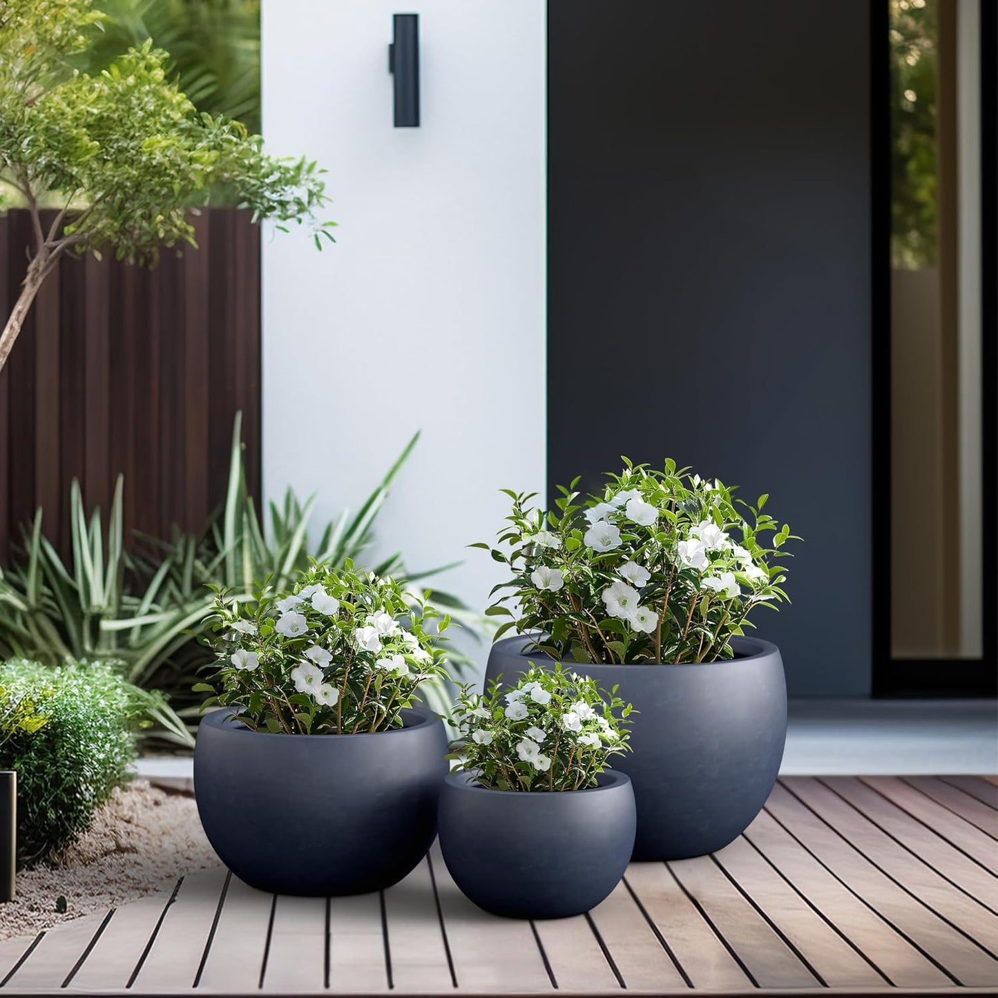 Large Round Bowl Vintage BRN Concrete Planter 19.9" Dia, Outdoor