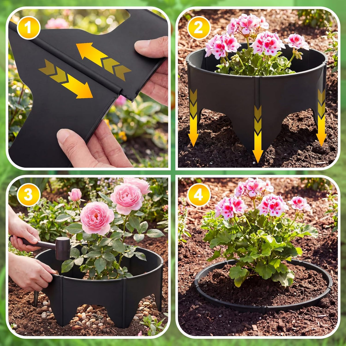 50 Pcs Planting Grow Rings, Diameter Range 8.2-15.7 Inches, Adjustable Interlocking Plant Support Rings with Mallet, Reusable Tree Watering Ring for Garden Root Irrigation (Black)