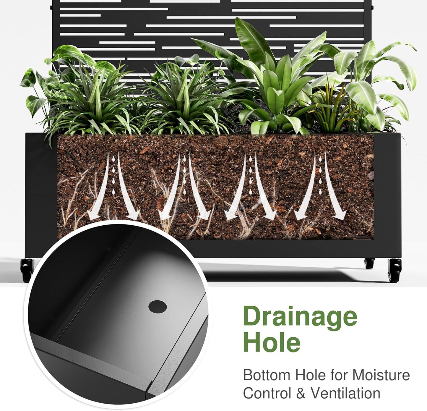 Casaphoria Metal Raised Garden Bed with Trellis and Wheels, 72"x47"x16" Planter Box for Climbing Plants, Vegetables & Vines, Features Drainage Holes and Privacy Screen (Black-Louver) - Colors A