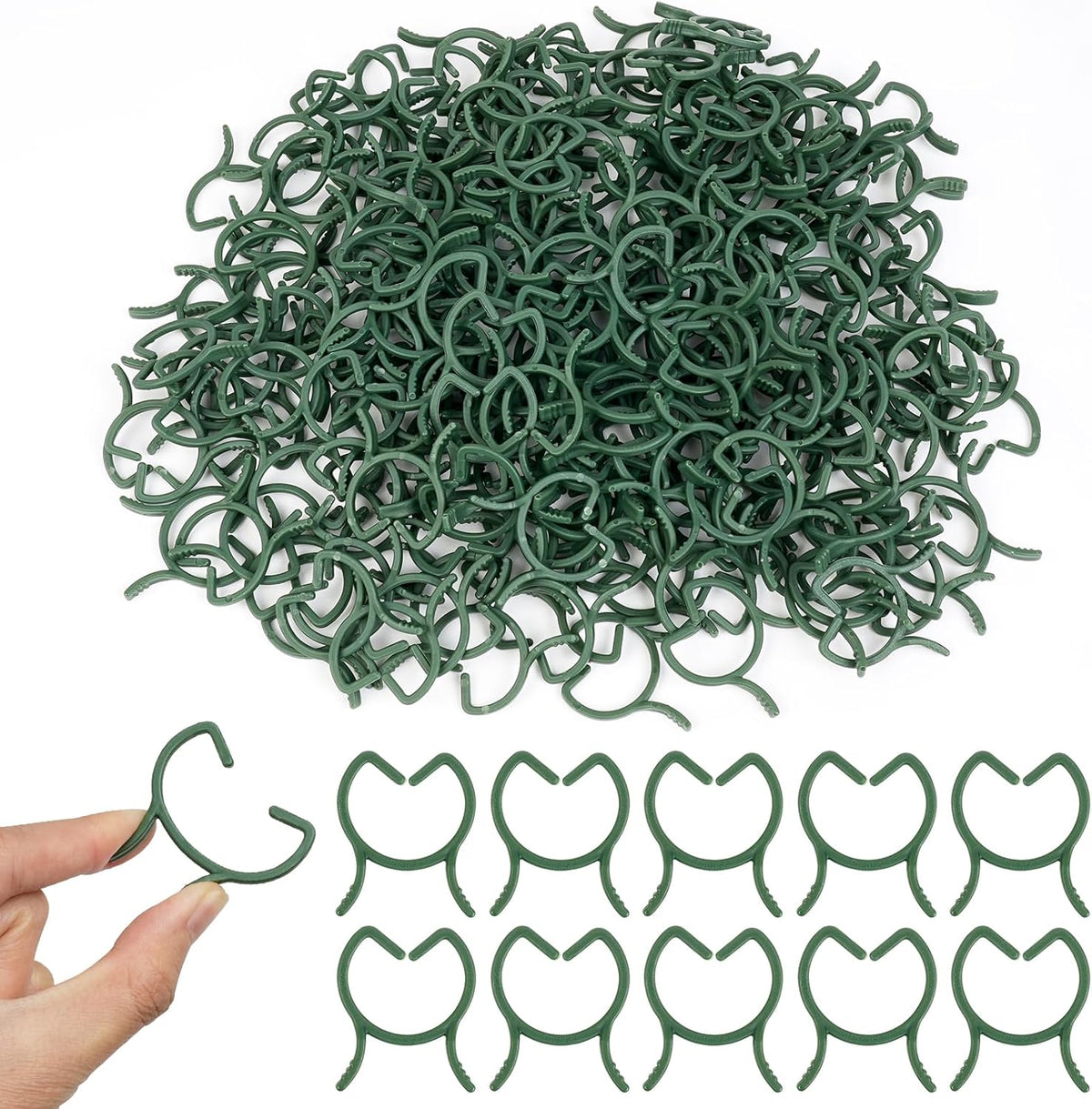 AUAUY 210 Pcs Plant Clips Green Garden Clips Plastic Plant Rings Plant Support Clips for Securing Plant Stem（L）