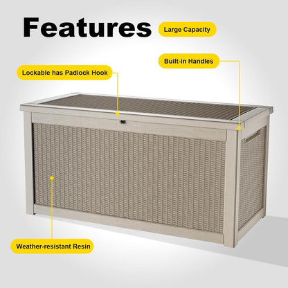 30 Gallon Outdoor Deck Box, Lockable Waterproof Outdoor Storage Boxes For Garden Tools,Indoor Cushions,Accessories Outside Storage Resin Weatherproof Container(Black)