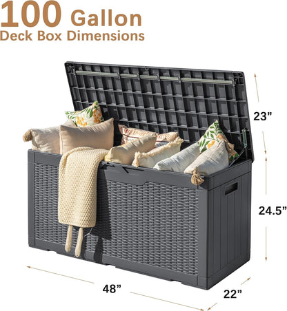 30 Gallon Resin Deck Box Waterproof Outdoor Storage Box for Patio Furniture Pool Accessories Indoor Storage for Cushion Garden Tools (30 Gallon, Black)