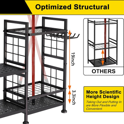 3 Tier Garden Tool Organizer, Garage Storage and Organization, Metal Yard Tools Storage up to 78 Tools, Heavy Duty Garden Tool Organizer for Garage, Yard, Patio, Shed, Indoors and Outdoors, Black