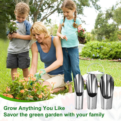 M METERXITY 1-Set Bonsai Soil Scoop, 3 Sizes Stainless Steel Garden Soil Scoops Bucket Shovels Potting Scoopers for Transplanting/Flower Planting, Small Gardening Tools [Silver Tone]