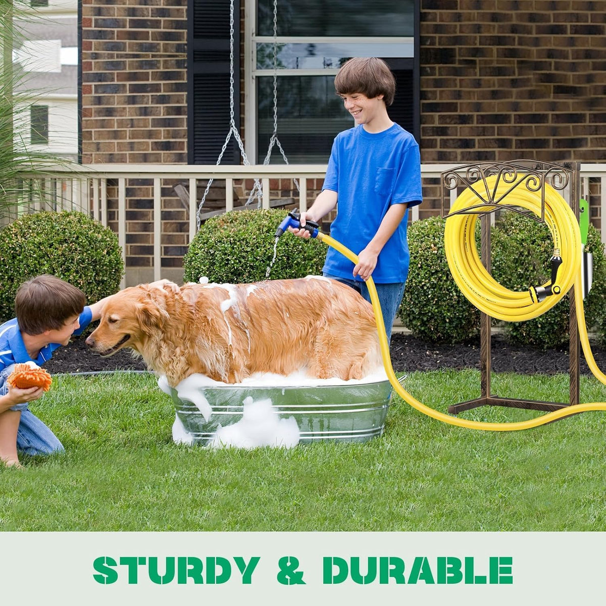 TomCare Garden Hose Holder Upgraded Heavy Duty Metal Water Hose Holder Holds 160 FT Hoses Sturdy Hose Reel Freestanding Outdoor Hoses Storage Hanger for Outside Yard Lawn