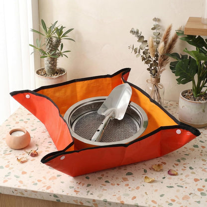 8 PCS Soil Sifter Set for Garden, Stainless Steel Soils Sieve Set, Compost Sifter with 5PCS Replaceable Mesh(1,3,6,9,12mm) Sieve and Bonsai Soil Scoop, 1 mat, 1 Frame, for Compost Bonsai Rocks Sand