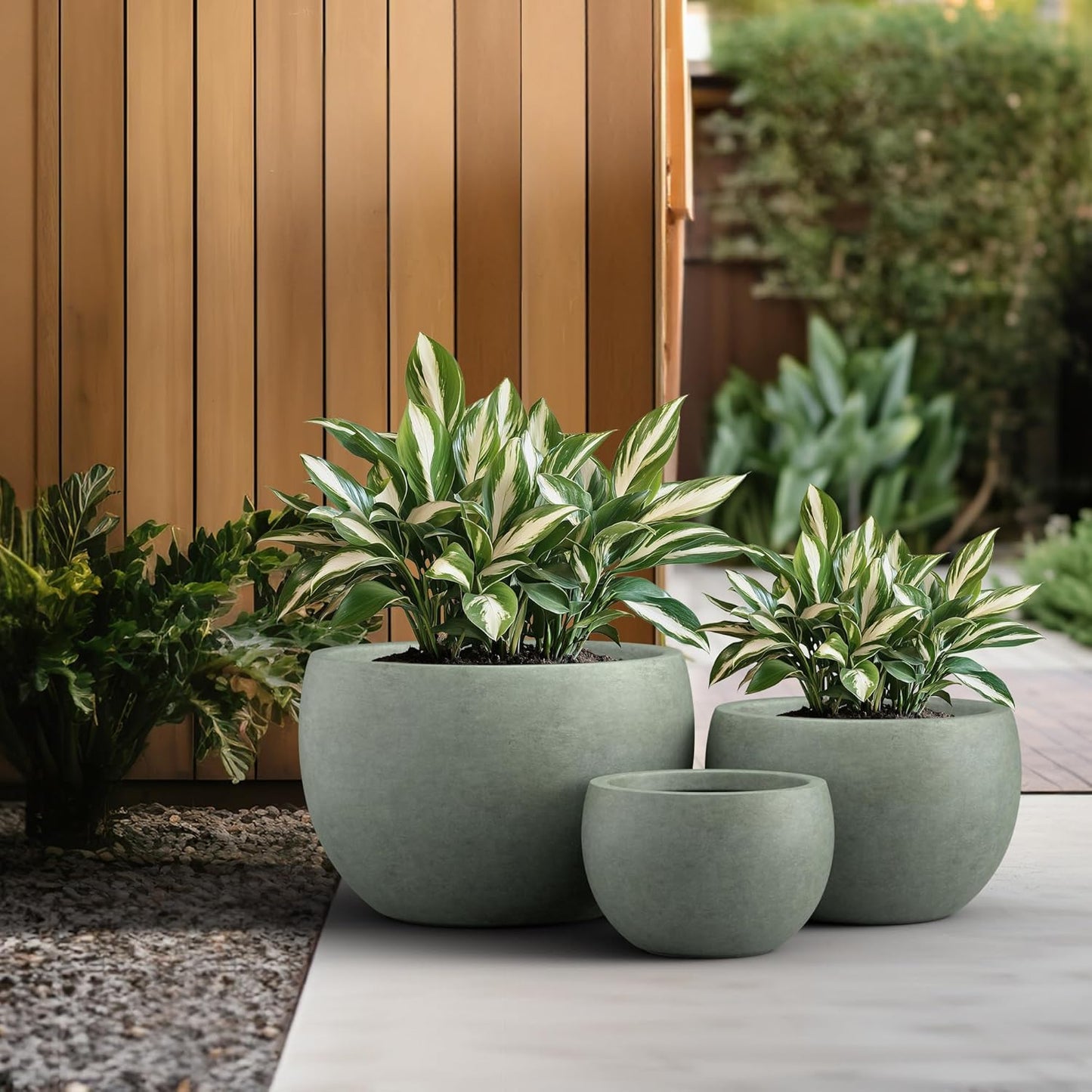 Large Round Bowl Vintage BRN Concrete Planter 19.9" Dia, Outdoor
