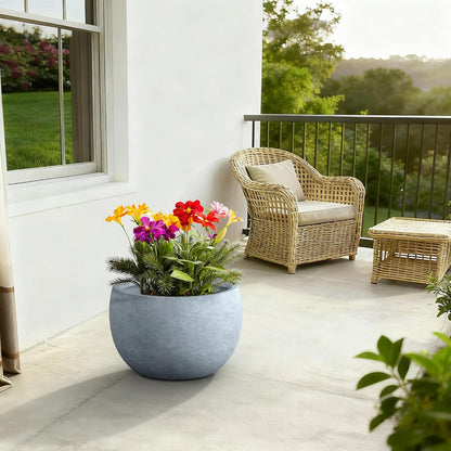 Large Round Bowl Vintage BRN Concrete Planter 19.9" Dia, Outdoor