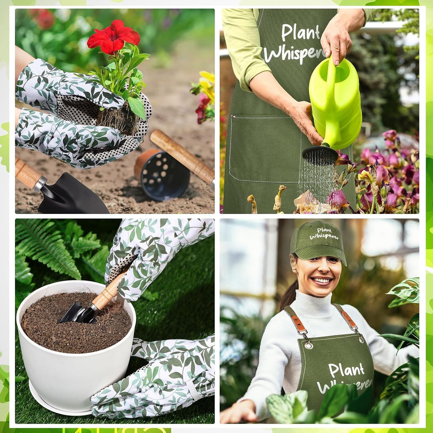 Tarpop Garden Tool Set Christmas Plant Whisperer Gardening Gifts for Women, 7 Pcs Vegetable Planting Tool Kit Cap Canvas Apron Gloves Soil Scoop Transplant Trowel Cultivator Flower Tub(Green)