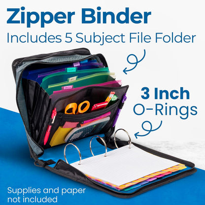 School Zipper Binder | 3-Inch O-Rings | 600-Sheet | D-146 Key Lime