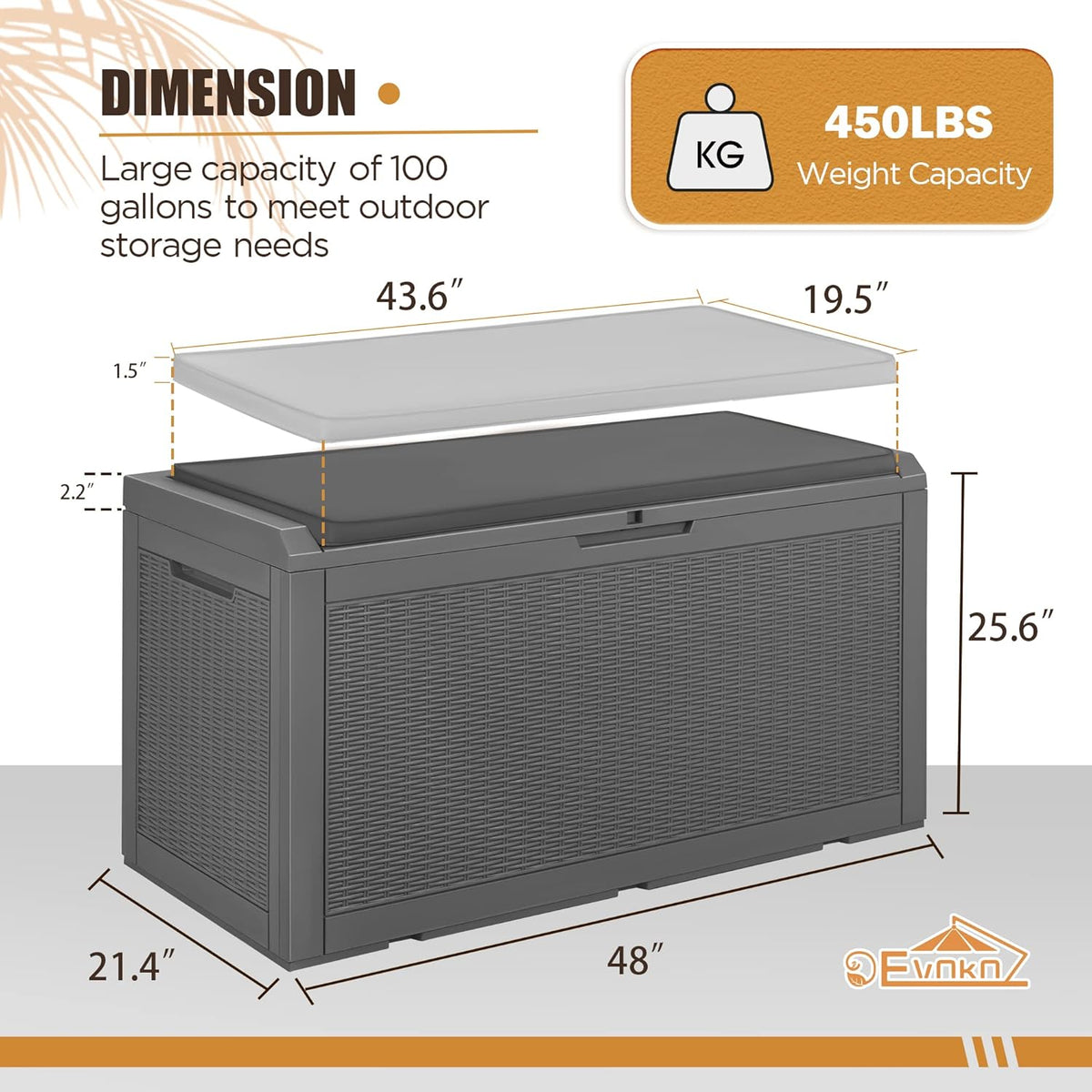 Devoko 100 Gallon Waterproof Large Resin Deck Box Indoor Outdoor Lockable Storage Container for Patio Furniture Cushions Garden Tools (100 Gallon, Black)