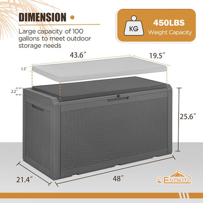 Devoko 100 Gallon Waterproof Large Resin Deck Box Indoor Outdoor Lockable Storage Container for Patio Furniture Cushions Garden Tools (100 Gallon, Black)