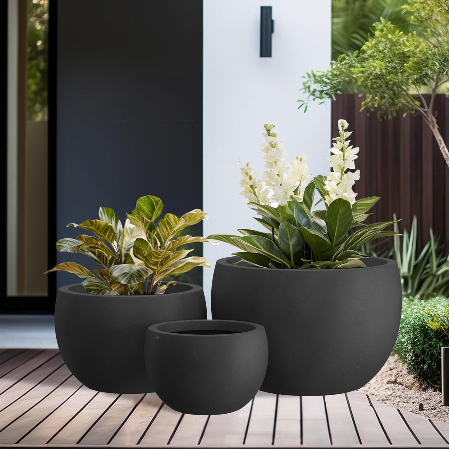 Large Round Bowl Vintage BRN Concrete Planter 19.9" Dia, Outdoor