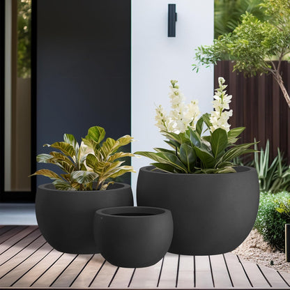 Large Round Bowl Vintage BRN Concrete Planter 19.9" Dia, Outdoor