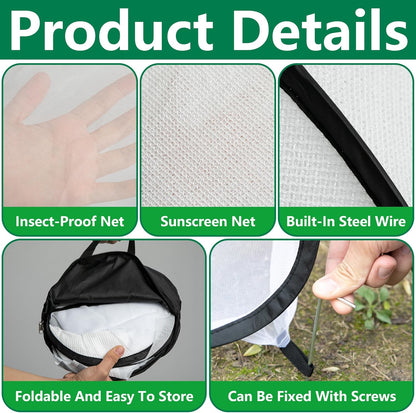 2 Pcs Pop Up Garden Netting Bug and Shade Covers, 22" x 22" x 22" Plant Sun Shade Top Bird Netting Tents, Insect Barrier Sun Protection Plant Cover Tent for Outdoor Plants Vegetables Fruits (Black)