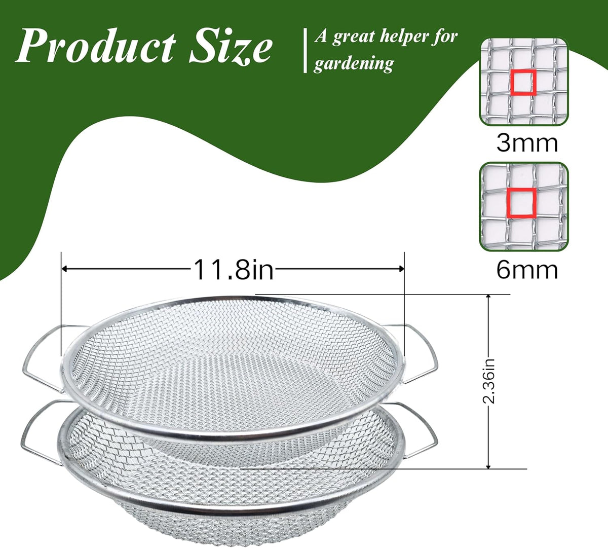3PCS Soil Sifter for Gardening, Rock Sifter for 5gallon Bucket, Dirt Sifter Compost Sifter, Sifter for Gravel Sawdust Vermicompost, 3mm, 6mm,8mm, Soil Sifter with Handle