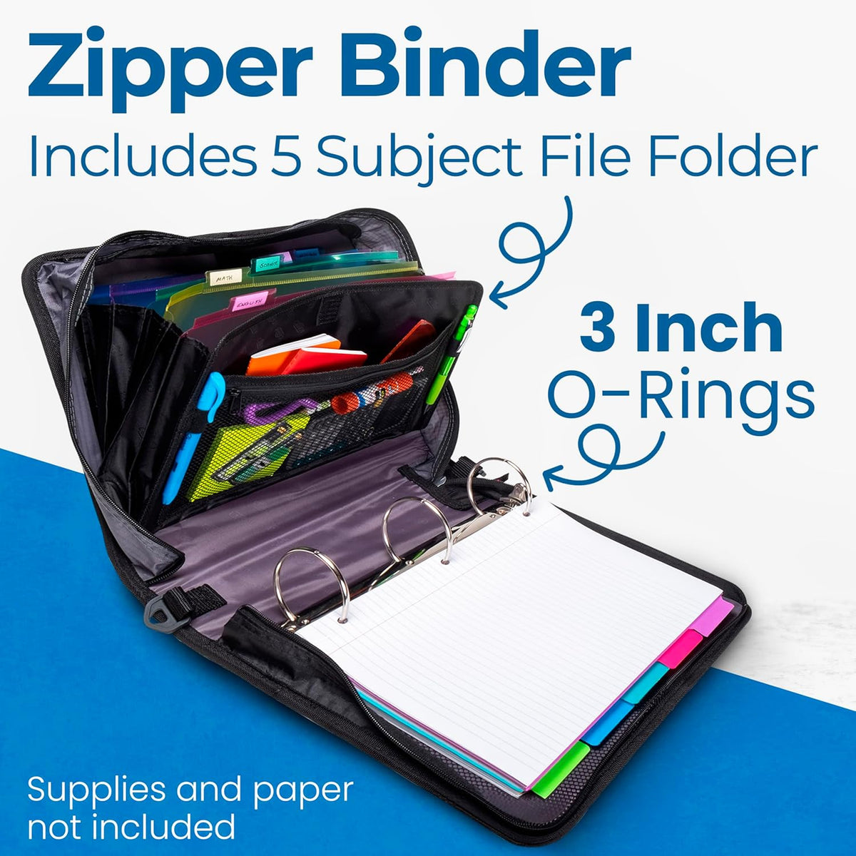 School Zipper Binder | 3-Inch O-Rings | 600-Sheet | D-146 Key Lime