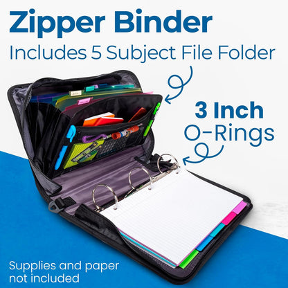 School Zipper Binder | 3-Inch O-Rings | 600-Sheet | D-146 Key Lime