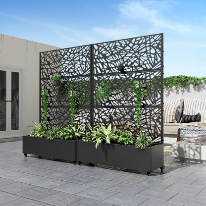 Casaphoria Metal Raised Garden Bed with Trellis and Wheels, 72"x47"x16" Planter Box for Climbing Plants, Vegetables & Vines, Features Drainage Holes and Privacy Screen (Black-Louver) - Colors B