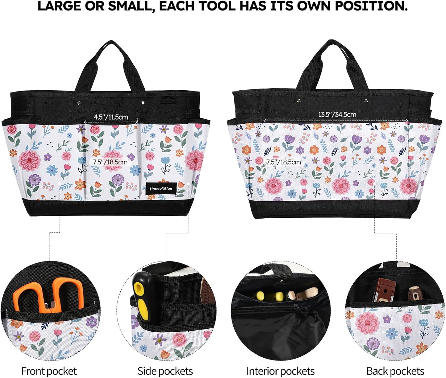 Housolution Gardening Tote Bag, Deluxe Garden Tool Storage Bag and Home Organizer with Pockets, Wear-Resistant & Reusable, 14 Inch, Pink