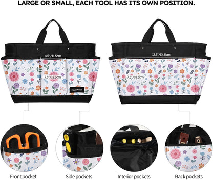 Housolution Gardening Tote Bag, Deluxe Garden Tool Storage Bag and Home Organizer with Pockets, Wear-Resistant & Reusable, 14 Inch, Pink