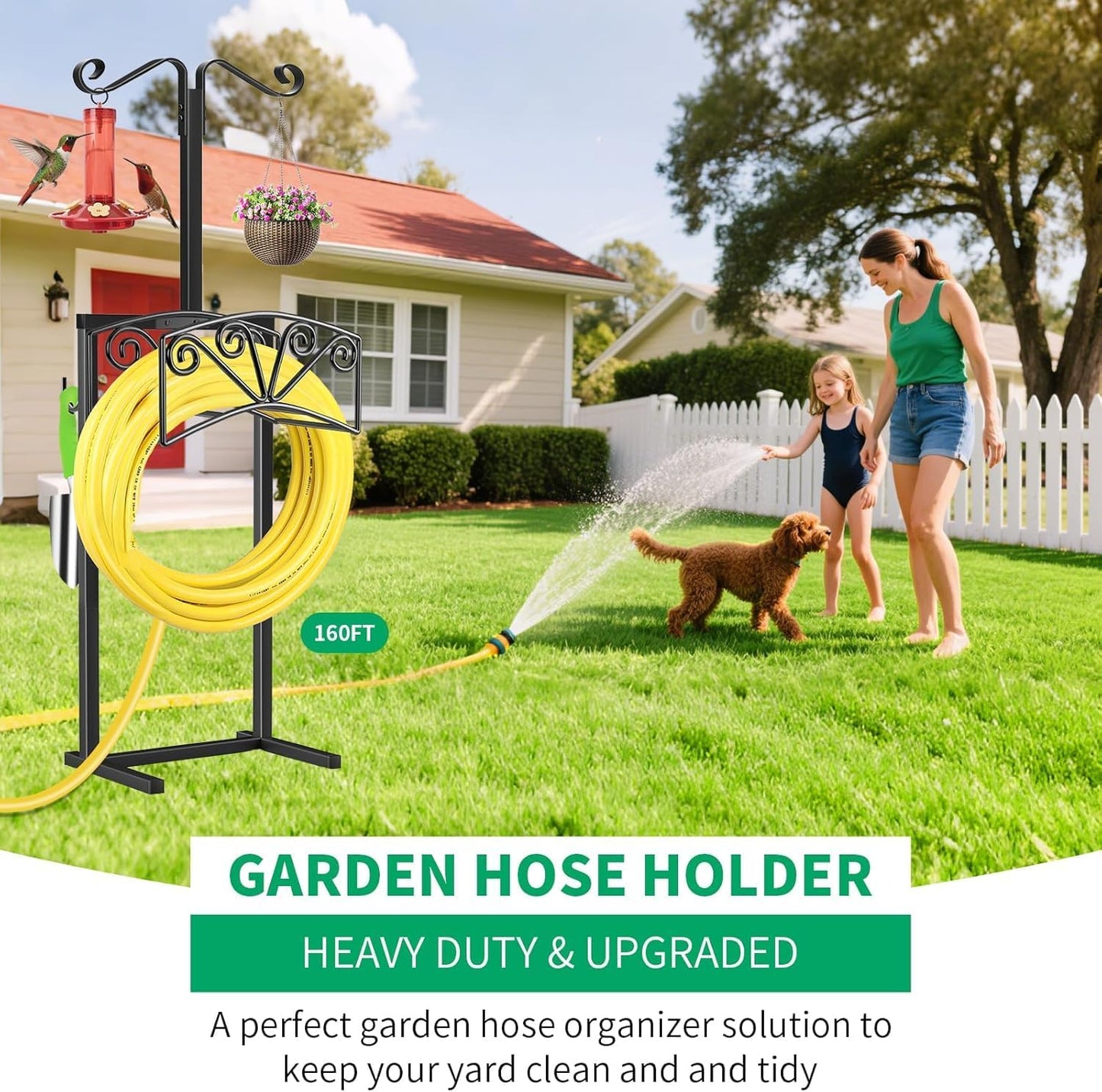 TomCare Garden Hose Holder Upgraded Heavy Duty Metal Water Hose Holder Holds 160 FT Hoses Sturdy Hose Reel Freestanding Outdoor Hoses Storage Hanger for Outside Yard Lawn