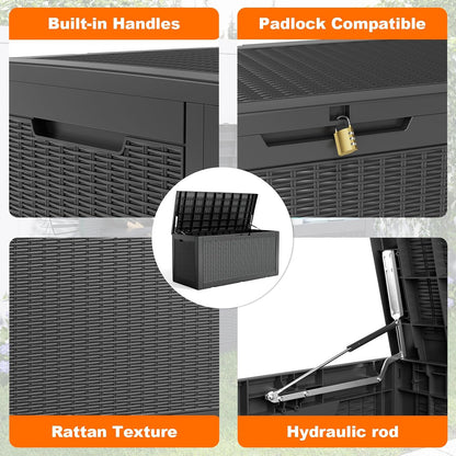 30 Gallon Outdoor Deck Box, Lockable Waterproof Outdoor Storage Boxes For Garden Tools,Indoor Cushions,Accessories Outside Storage Resin Weatherproof Container(Black)