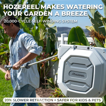 5/8" x 100 ft Heavy Duty Retractable Garden Hose Reel by HOZEREEL, Outdoor Garden Hose Reels - Self Retract Wall Mount Hose Reel Automatic Storage, Any Length Lock, 10 Pattern Nozzle