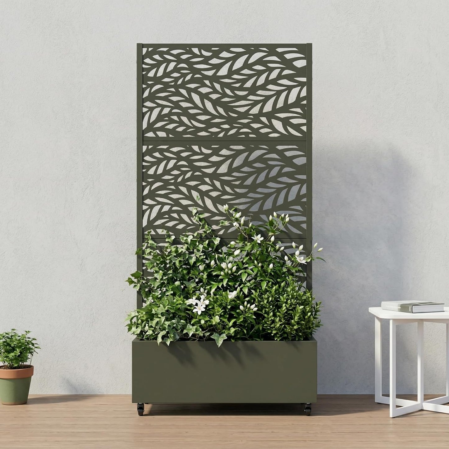 Casaphoria Metal Raised Garden Bed with Trellis and Wheels, 72"x47"x16" Planter Box for Climbing Plants, Vegetables & Vines, Features Drainage Holes and Privacy Screen (Black-Louver) - Colors D