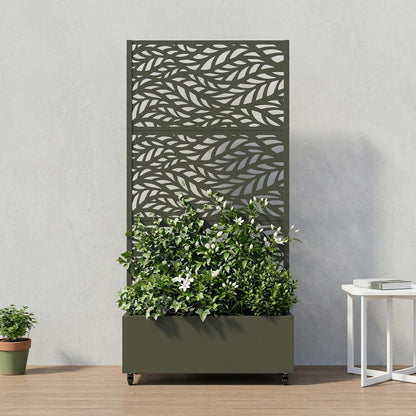 Casaphoria Metal Raised Garden Bed with Trellis and Wheels, 72"x47"x16" Planter Box for Climbing Plants, Vegetables & Vines, Features Drainage Holes and Privacy Screen (Black-Louver) - Colors D