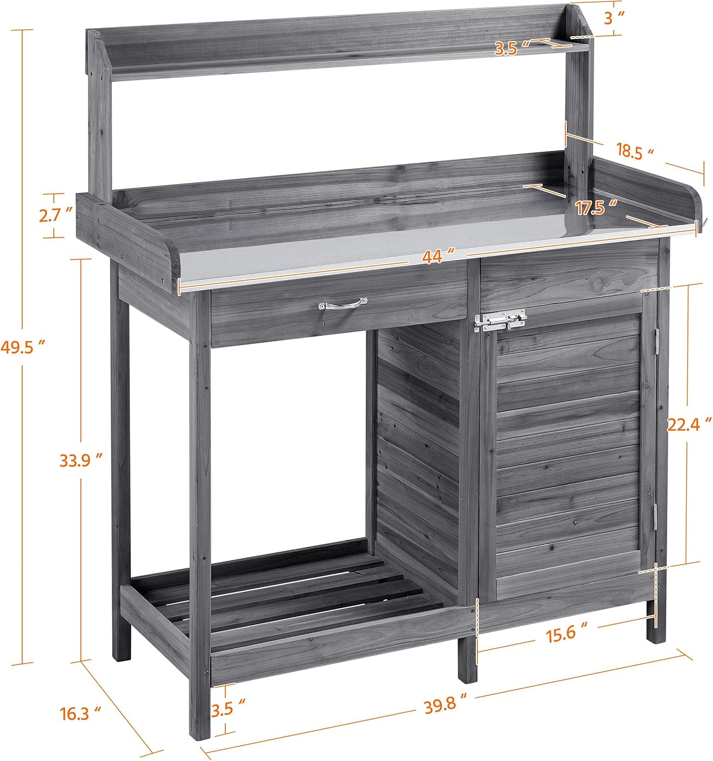 Yaheetech Outdoor Garden Potting Bench Table Work Bench Metal Tabletop W/Cabinet Drawer Open Shelf Natural Wood