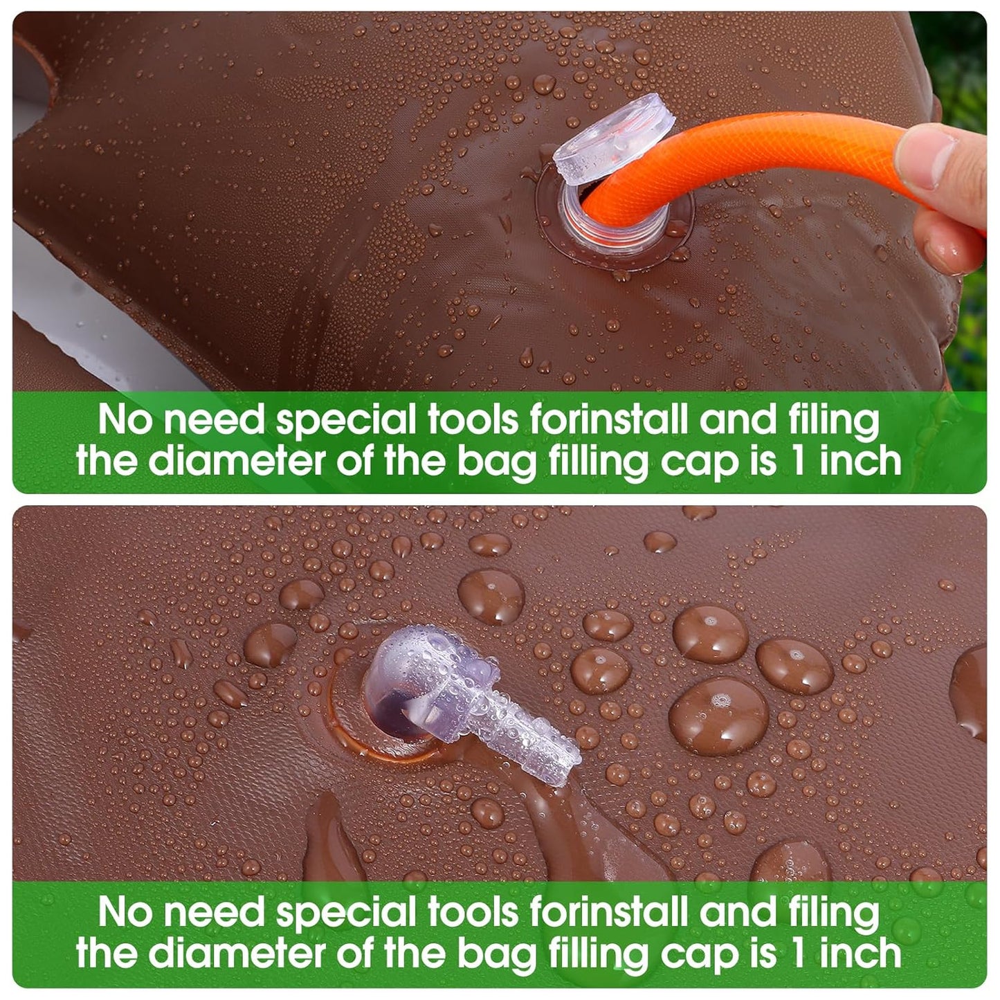 TezhiIe 2 Pack 25 Gallon Tree Watering Bags, Brown Reusable PVC Watering Donuts for Trees, Deep Root & Low-Profile Slow Release Watering Ring Bag, for Newly Planted, Multi-Trunk or Evergreen Tree