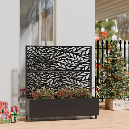 Casaphoria Metal Raised Garden Bed with Trellis and Wheels, 72"x47"x16" Planter Box for Climbing Plants, Vegetables & Vines, Features Drainage Holes and Privacy Screen (Black-Louver) - Colors D