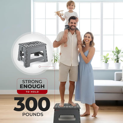 Utopia Home Folding Step Stool with Handle – 9 Inch Anti Slip Collapsible Stool – Holds Up to 300 lbs – Sturdy Plastic Step Stool Foldable for Kitchen, Bathroom and Home Use (1-Pack, Black)