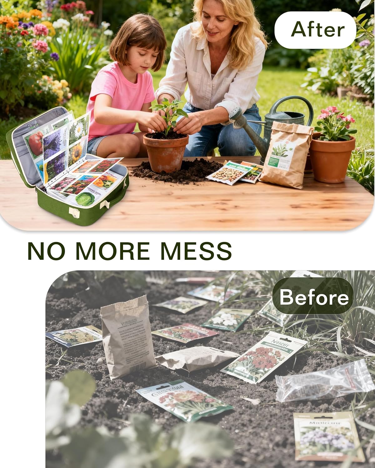 Seed Storage Organizer Binder with 20 PCS Reusable Seed Envelopes - 30 Pack Sheet Protectors Holds 120 Packets Envelopes, Seed Saving Bag for Garden Planner, Green