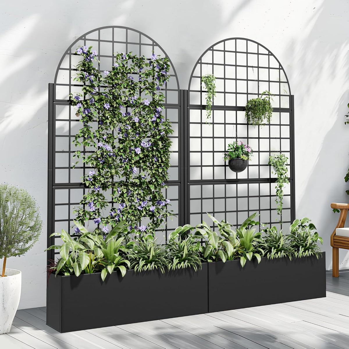 Casaphoria Metal Raised Garden Bed with Trellis and Wheels, 72"x47"x16" Planter Box for Climbing Plants, Vegetables & Vines, Features Drainage Holes and Privacy Screen (Black-Louver) - Colors B