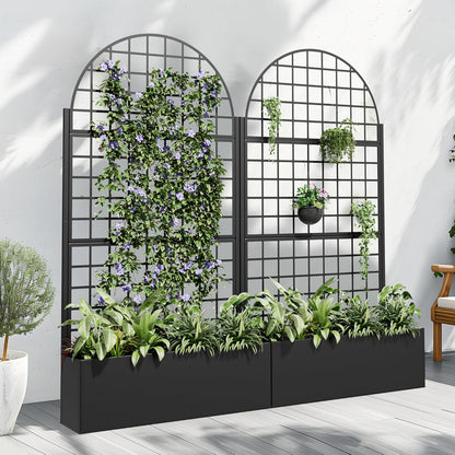 Casaphoria Metal Raised Garden Bed with Trellis and Wheels, 72"x47"x16" Planter Box for Climbing Plants, Vegetables & Vines, Features Drainage Holes and Privacy Screen (Black-Louver) - Colors B