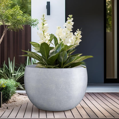 Large Round Bowl Vintage BRN Concrete Planter 19.9" Dia, Outdoor