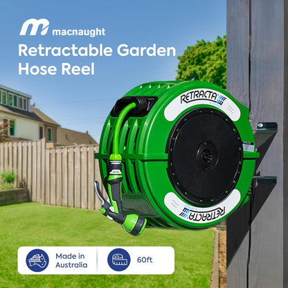 Macnaught Retractable Garden Hose Reel, 82 Ft Water Hose Reel Heavy Duty Retractable Hose with Metal 180° Swivel Rotation Bracket for Wall Mount - Gray
