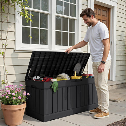 30 Gallon Resin Deck Box Waterproof Outdoor Storage Box for Patio Furniture Pool Accessories Indoor Storage for Cushion Garden Tools (30 Gallon, Black)