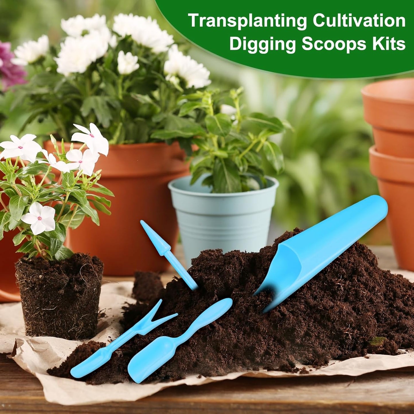M METERXITY 1-Set Garden Shovel Hand Tools Transplanting Succulent Cultivation Digging Scoops Kits, Plastic Mini Garden Tool Set for Bonsai Potting/Flower Planting [Pink]
