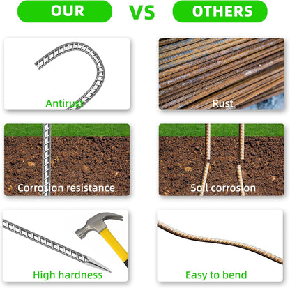 11 Pack Ground Garden Rebar Stakes Rebar 12 Inch Anti-Rust Galvanized Steel U Shape Hook Heavy Duty Ground Anchors for Tents, Position Kits,Fences, and Trampolines Landscape Fabric