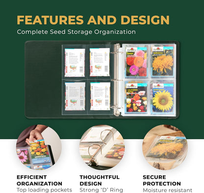 WILDGOOSE Seed Storage Organizer Binder - Seed Packet Organizer with 50 Pack Sheet Protectors That Stores 200 Seed Envelopes. (Blue)
