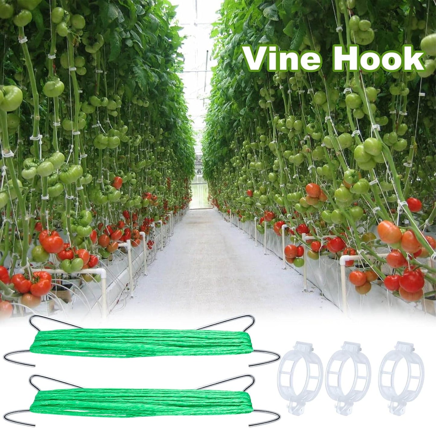 30Pcs Tomato Hooks with String, Tomato Support Hooks, Tomato Holder Hooks & Plant Support Clips with 33.3ft Twine to Prevent Tomatoes from Pinching or Falling Off